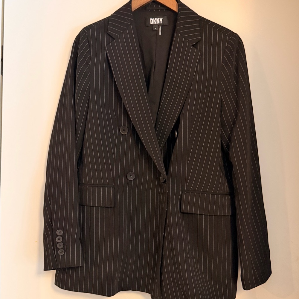 DKNY Charcoal Pinstripe Double-Breasted Blazer
